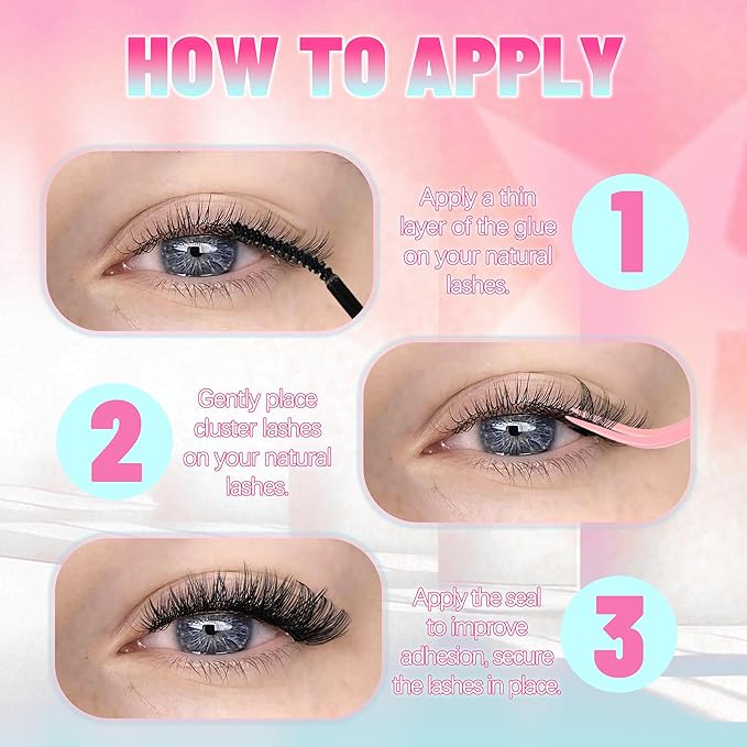 Lash Clusters 144PCS Individual Lashes 8-16MM Mixed Eyelash Clusters D Curl Cluster Lashes Fluffy Cluster Eyelash Extensions DIY Eyelashes Extension at Home (Fluffy-D)
