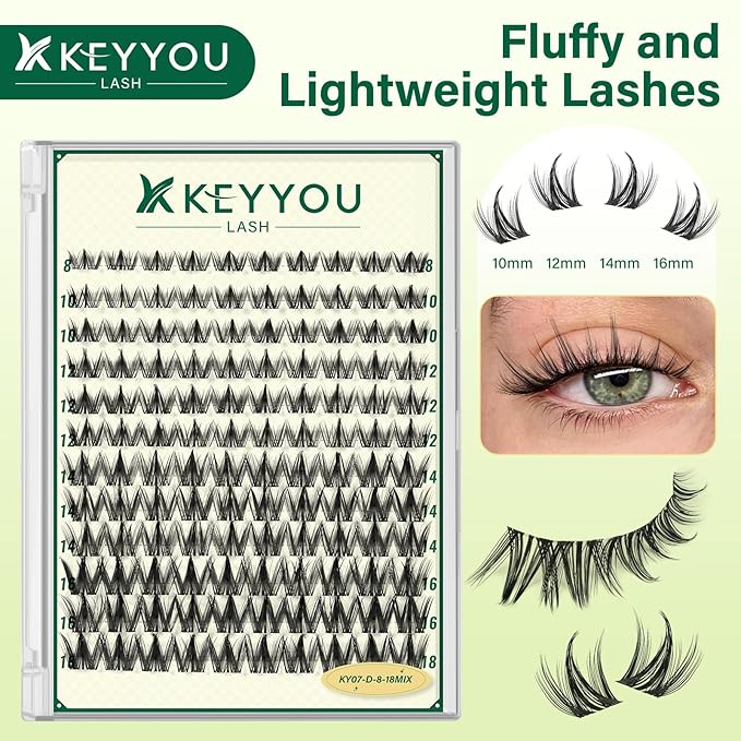 KEYYOULASH Lash Clusters Spiky Manga Lash Extension D Curl 120pcs 8-18mm Wispy Eyelash Clusters Natural Eyelash Extensions Individual Lashes DIY at Home(KY07)