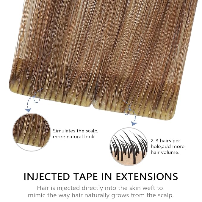 COOKAYU Invisi Edge Tape in Extensions Human Hair Walnut Brown to Ash Brown and Blonde Seamless Injected Tape Ins Straight invisible Hair Extensions 20Inch 45g 20pcs/pack