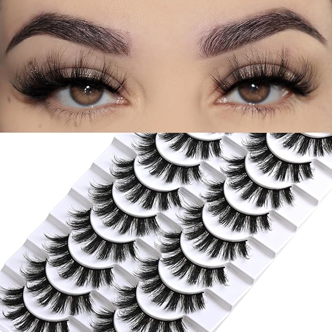 FARRED Fluffy Lashes Natural Eyelashes Short Wispy Eye Lash Strips 10 Pairs Separated Volume Eyelash Pack 16mm Dramatic Wispies Fake Strip Lashes Clusters Cat Eye Pestañas Spiky Look