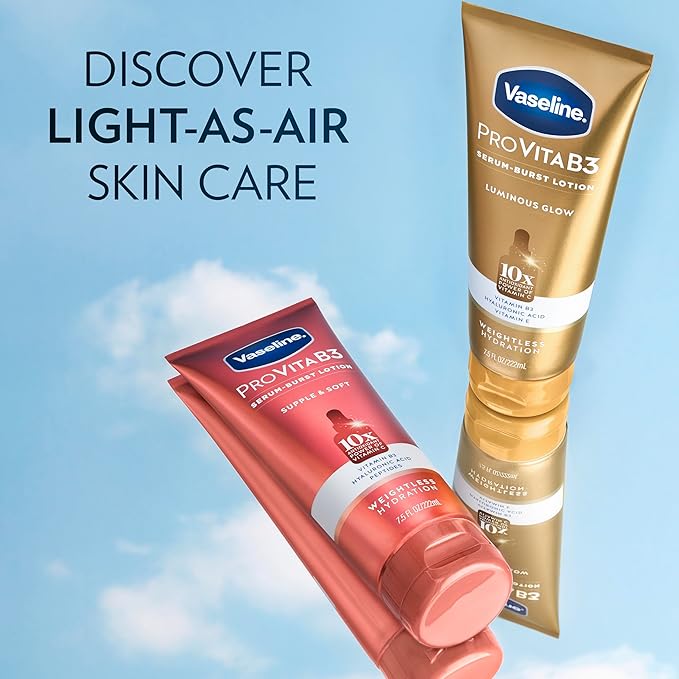 Vaseline Pro VitaB3 Serum Burst Lotion Supple & Soft Healthy, Hydrated Skin, Lightweight 10x Antioxidant Power of Vitamin C with Vitamin B3, Hyaluronic Acid & Peptides, 7.5 fl oz