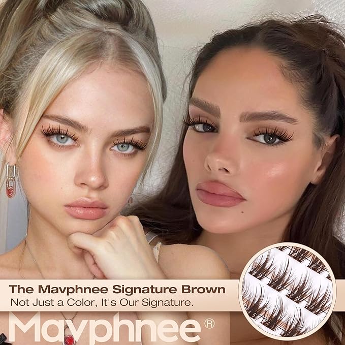 Brown Lash Clusters Kit Wispy Eyelash Extensions Kit Fairy Dark Brown Individual Lashes with Lash Bond and Seal 8-16MM C-Curly Clean Girl Beauty Natural Cluster Lashes (144Pcs, Brown Lash Glue)