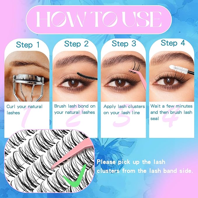 Manga Lash Clusters with Invisiable Band 10-14mm Mixed CC Curl Spike Lash Clusters Natural Eyelash Cluster Soft Eyelashes Cluster DIY Look Like Eyelash Extension (Thorn)