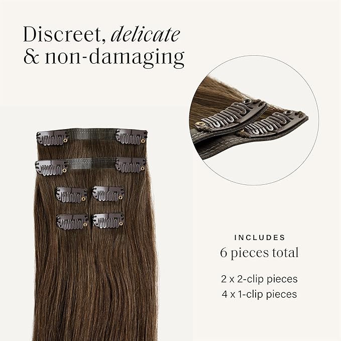 Luxy 100% Remy Human Hair Extensions for Thin Hair Thinning Hair Fill-Ins – 6 Seamless Wefts Multi-Dimensional Color Blend - Natural-Looking Volume & Coverage 80 grams 16" Neutral Brown Thinning