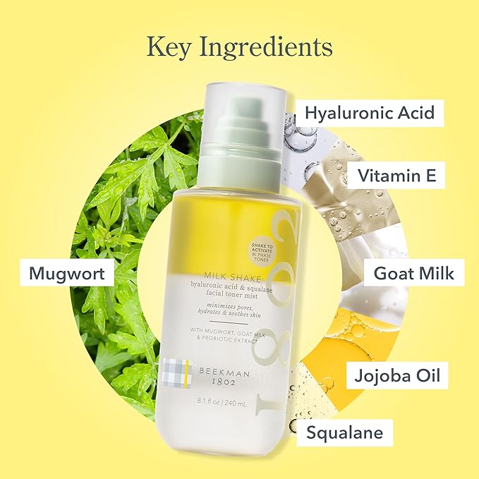 Beekman 1802 Milk Shake Facial Toner - Pack of 2 - Includes 2 oz + 8 oz Bottles - Fragrance Free - Relieves Redness - Non-Comedogenic, Alcohol Free - Good for Sensitive Skin - Cruelty Free