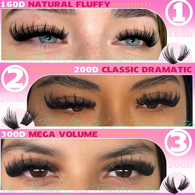 TNFVLONEINS Mink Lash Clusters with Spikes Thick Cluster Eyelash Extensions 3 Styles D-Curly Eyelash Clusters Volume Individual Lashes Fairy Lashes Clusters (240PCS 160D+200D+300D)