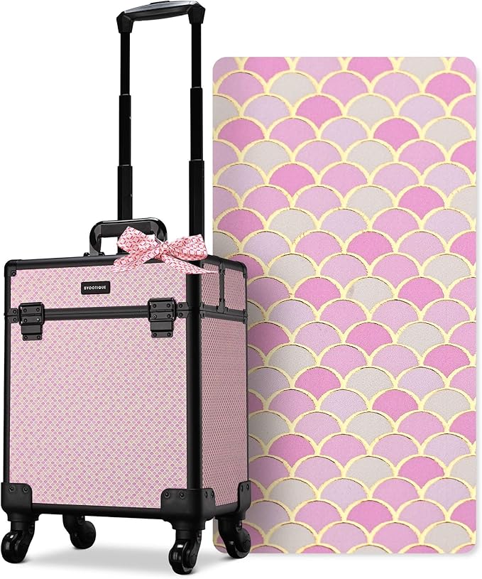 BYOOTIQUE Rolling Makeup Case on Wheels Travel Suitcase Salon Art Deco Bloom