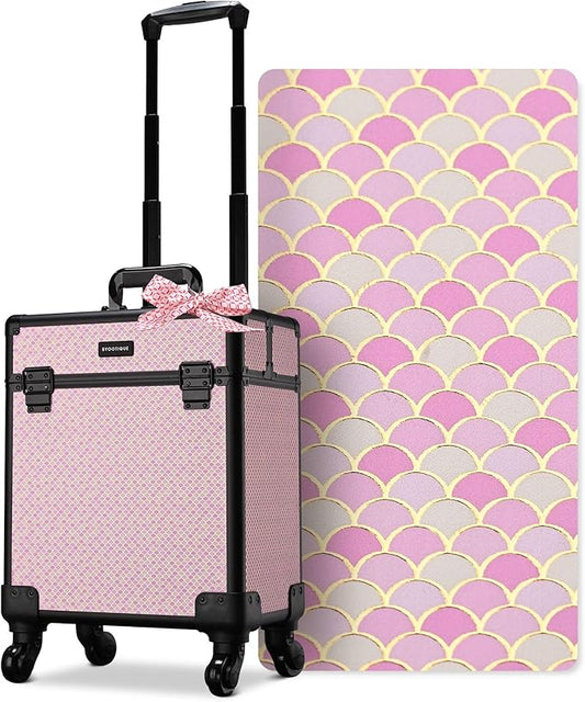 BYOOTIQUE Rolling Makeup Case on Wheels Travel Suitcase Salon Art Deco Bloom