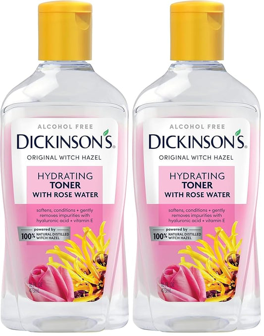 Dickinson's Enhanced Witch Hazel Hydrating Toner with Rosewater, Alcohol Free, 98% Natural Formula, 16 Fl Oz (Pack of 2)