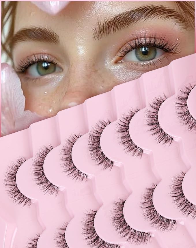 Lashes Natural Look 11MM Short Eyelashes with Clear Band C Curl False Lashes 3D Volume Strip Eyelashes Natural Looking 7 Pair Eye Lash Pack, ChirpyLuna