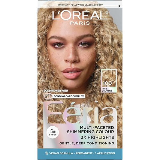 L'Oreal Paris Feria Multi-Faceted Shimmering Permanent Hair Color, 100 Pure Diamond (Very Light Natural Blonde), Pack of 1 Hair Dye Kit
