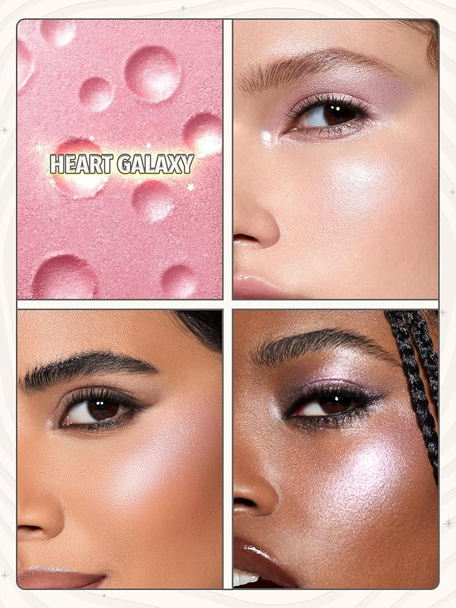 SHEGLAM Lunar Glow Highlighter Face Highlighter Multichrome Glitter Shimmer Highlighter Makeup Eye Face Body Highlighter Illuminator, Silky Creamy Eyeshadow-Heart Galaxy