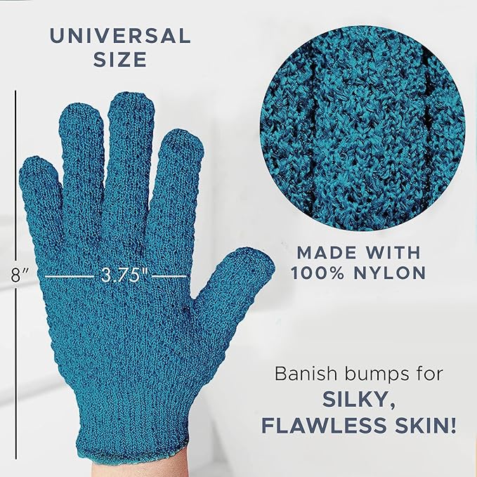 Exfoliating Glove (4 pcs, 2 Pairs) - Medium Shower Gloves for Body Scrub, Exfoliates & Removes Dead Skin, Stocking Stuffers for Women and Men