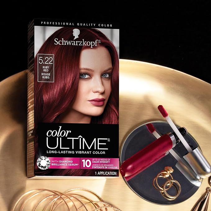 Schwarzkopf Color Ultime 5.22 Ruby Red Hair Dye, Permanent Intense Black with Diamond Brilliance, Fade-Resistant, Covers Grays, All Hair Textures