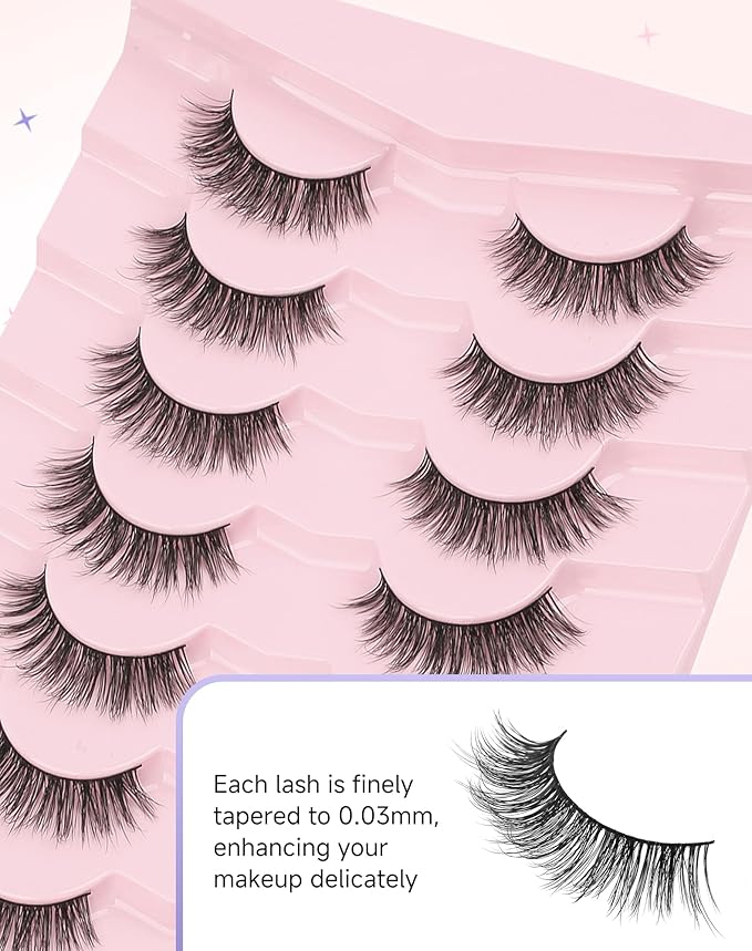 Natural Look Wispy Lashes Mink False Eyelashes C Curl Strip Lashes Pure-04
