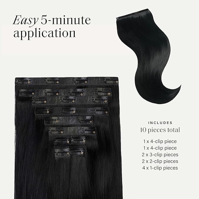 Luxy 100% Remy Human Hair - Seamless Clip-In Hair Extensions - Multi-Dimensional Color for Natural Blending, Adds Volume & Length 240 grams 24" Jet Black Seamless