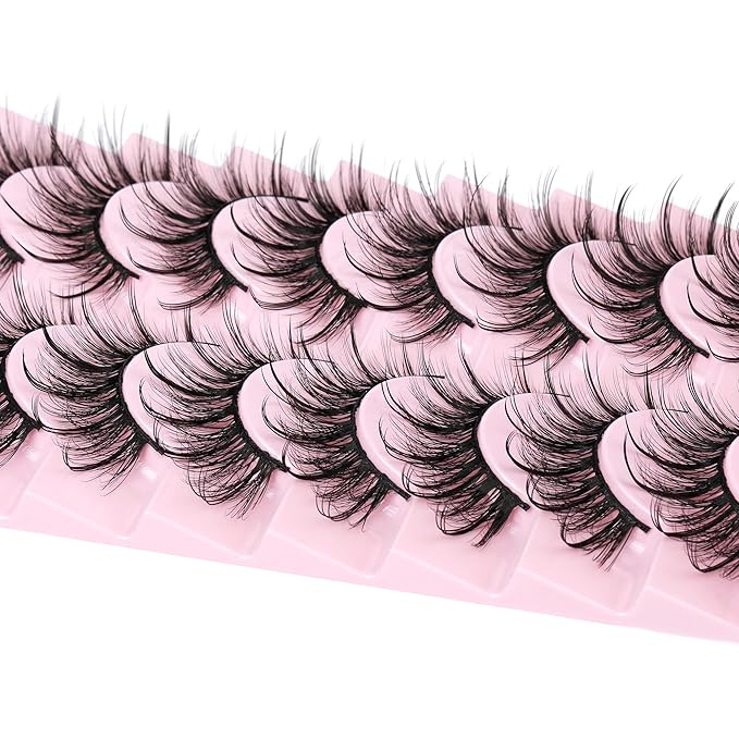 False Eyelashes Fluffy Faux Mink Lashes Wispy Fairy Cat Eye Lashes Spiky Strip Lashes Extension Natural Volume Fake Lashes Pack by GVEFETIEE 8 Pairs Black