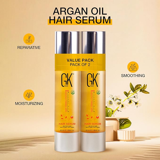 GK HAIR Oil For Frizzy Hair- Anti Frizz Hair Seurm - Perfect Lightweight Hair Oil For Keratin,Frizzy,Curly, Dry & Damaged ends- Paraben, Phthalate and Sulfate Free Pack of 2 (1.69 Oz)