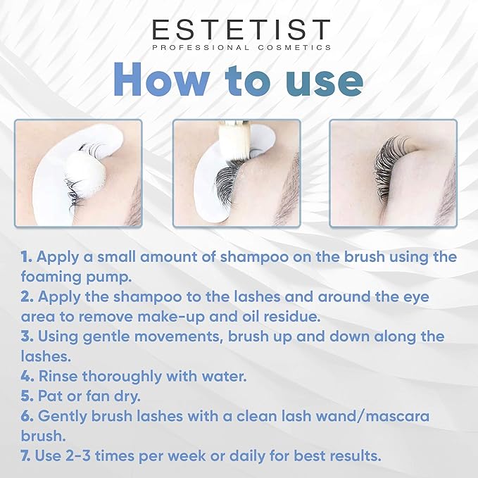 ESTETIST Eyelash Extension Shampoo & Brush Kit, Lash Wash & Foaming Cleanser for Extensions, Gentle Lash Cleaning Kit for Home or Salon Use, Oil-Free, Suitable for Sensitive Eyes
