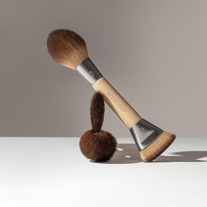 EcoTools Sculpt + Bronze Dual-Ended Makeup Brush, Fluffy Bronzer & Dense Contour Brush for Liquid, Cream & Powder Face Makeup, Travel-Friendly, Vegan & Cruelty-Free, Eco-Friendly Handle, 1 Count