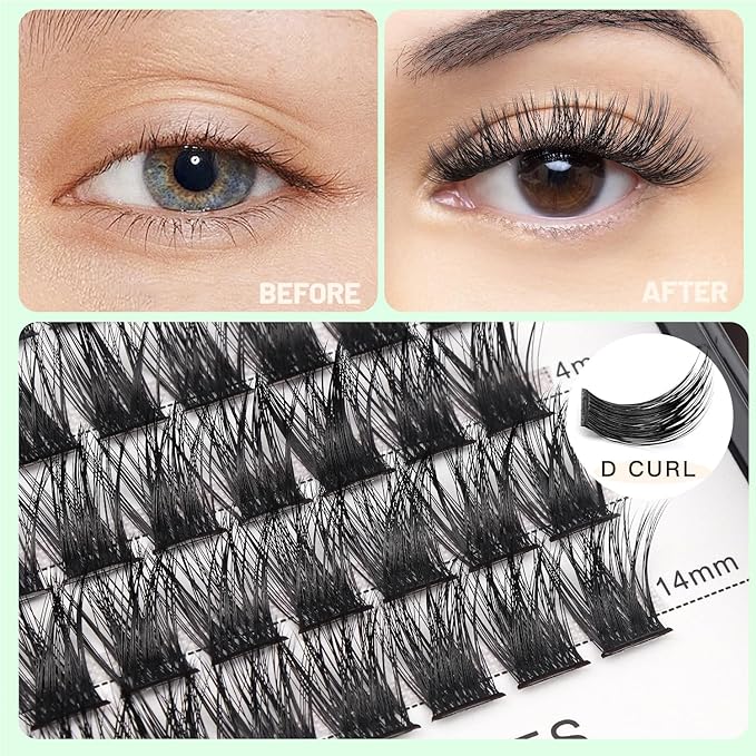 Bodermincer Lash Clusters D Curl Black/Brown/Colored Lashes 10-12-14/12-14-16/16-18-20mm Mixed Lash Clusters Kit For Beginner (M01# 10-12-14mm Mixed)