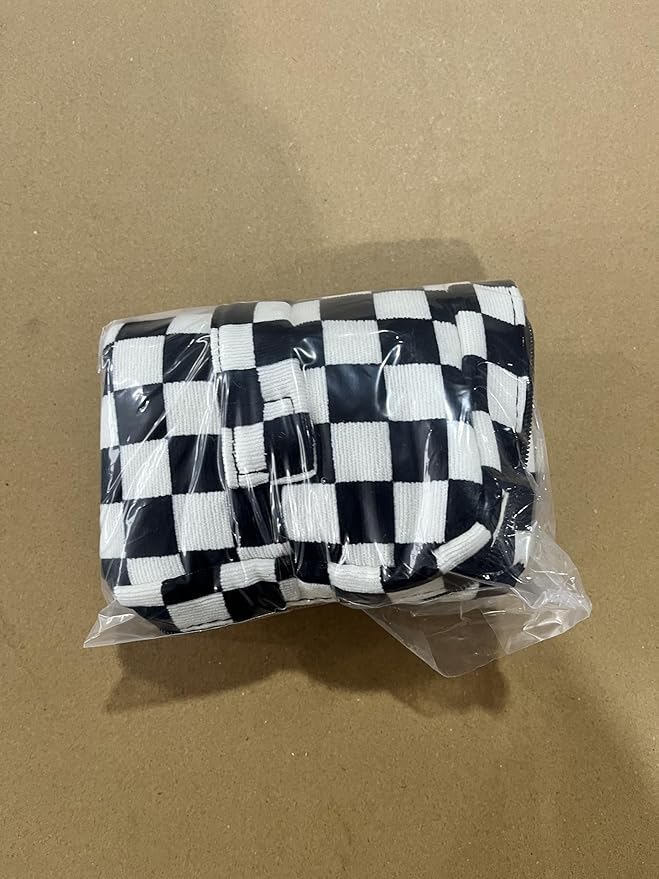Prite Corduroy Large Travel Quilted Makeup Bag for Women Floral Cotton Cosmetic Bag Coquette Aesthetic Floral Toiletry Organizer Bag(Dark Checkerboard)