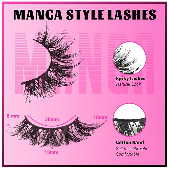 Veleasha Lashes Manga Eyelashes Cat Eye Lashes Crisscross Fake Lash Natural Look Wispy False Eyelashes DIY Spiky Lash Anime Look with Soft Cotton Band 100% Handmade 7 Pairs Pack (Mermaid)