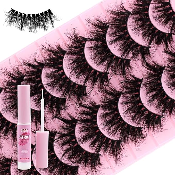 FADVAN False Eyelashes Faux Mink Lashes 6D Volume Full Cat Eye Long Dramatic Strip Lashes That Look Like Extensions With Lash Glue Thick Cat Eye False Eyelashes Pack 10 Pairs-D02