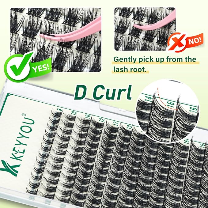 KEYYOULASH Lash Clusters Manga Lash Extension D Curl 144pcs 8-18mm Wispy Eyelash Clusters Natural Volume Eyelash Extensions Individual Lashes DIY at Home(KY06,D-8-18MIX)