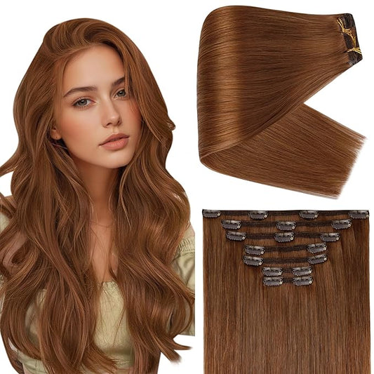 Full Shine Strawberry Blonde Hair Extensions Clip ins 16 Inch Clip in Extensions Real Human Hair Red Brown Auburn 135 G 7 Pcs
