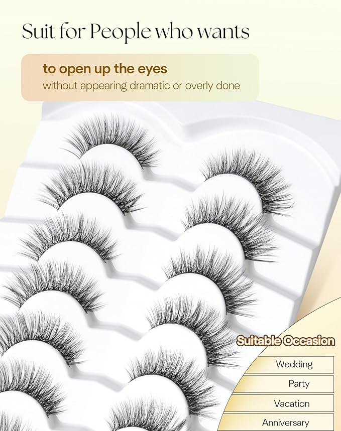 Eyelashes Cat Eye Lashes 15MM False Eyelashes Natural Look C Curl Lash Strips with 0.1MM Thin Band Volume Fake Lashes Pack ChirpyLuna Fluffy Eyelash, 7 Pair