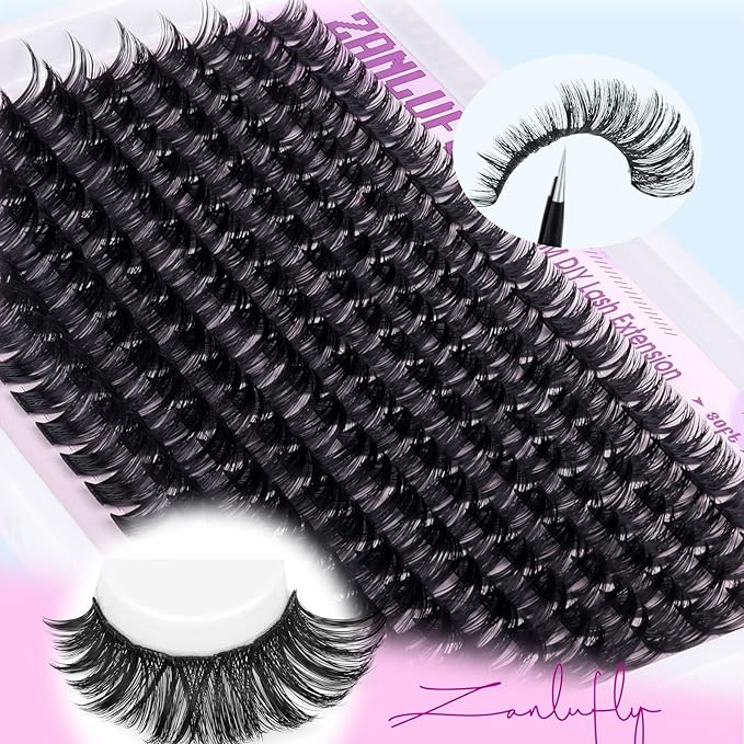 Lash Clusters Wispy Eyelash Clusters Volume Cluster Eyelash Extensions 200PCS Individual Lashes Natural Cluster Lashes D-Curly 10-18mm DIY Lash Extension by zanlufly