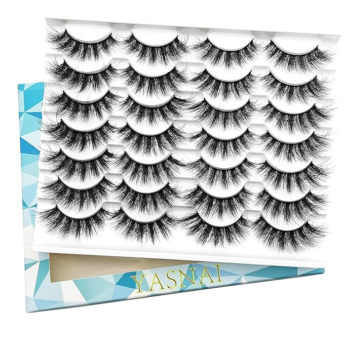 Yasnai Lashes False Eyelashes Fluffy Faux Mink Lashes Natural Eyelashes 14 Pairs Pack 9D Wispy Cat Eye Fake Lashes