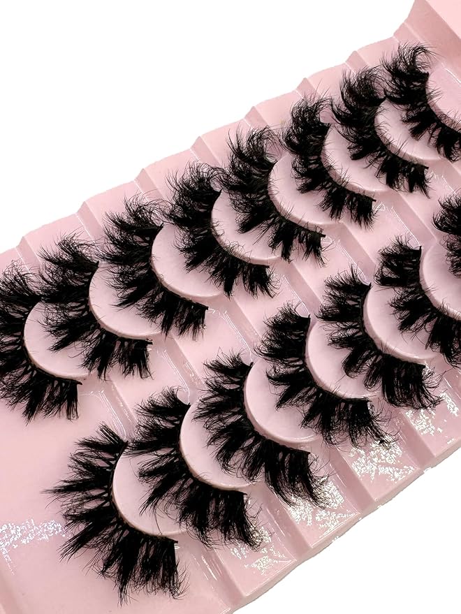 HBZGTLAD Mink Lashes Fluffy False Eyelashes 25mm Dramatic Faux Mink Eyelashes Natural Look Cat Eye Volume Eye Lashes Multipack (9D-24)