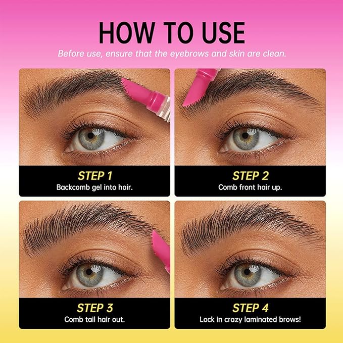Clear Eyebrow Gel, Brow Lamination Gel for Instant Lift and Long-Lasting Hold & Built-In Styling Comb, for Fluffy Defined Brows