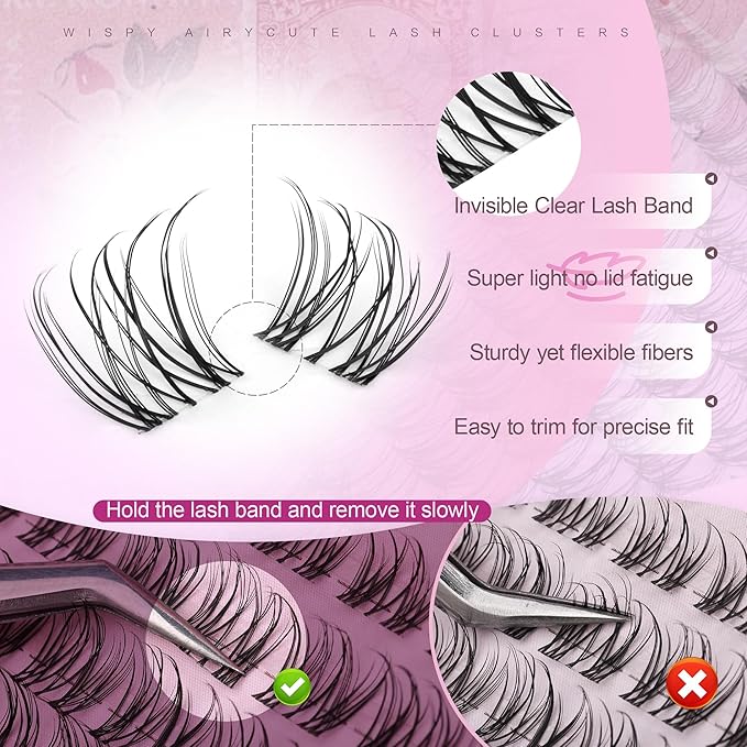 Natural Lash Clusters Venus Wispy Eyelash Clusters Natural Cluster Eyelash Extensions Invisible Band Lashes Cluster C-curly DIY Individual lashes Extension with Clear Lash Band 8-18mm by zenotti