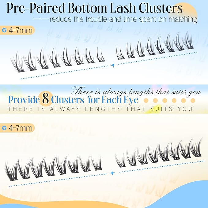 Bottom Eyelash Clusters Lower Lashes Natural Manga Individual Lashes 4-7MM Short Lash Extension Bottom Lash Clusters CC-Curly DIY at Home Easy Application by Newcally