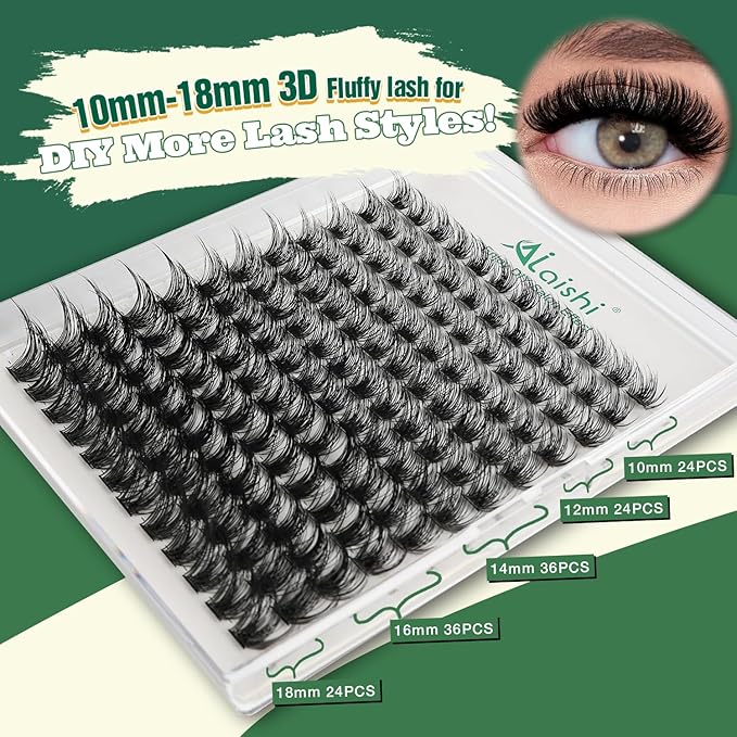 Lash Clusters Kit, DIY 3D Cluster Eyelash Extensions 10‑18mm,144pcs Fluffy D Curl Soft Natural Lashes with Bond and Seal,Remover,Tweezers, –Natural Fake Cat Eye Wispy Individual Clusters（DFW02MIX1-5）