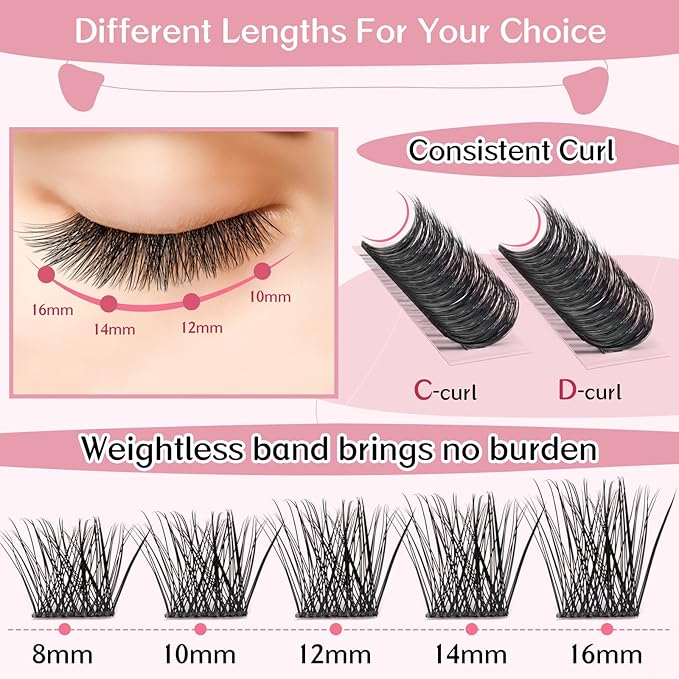 Lash Clusters, 72 Pcs Colored Individual Cluster Lashes DIY Lash Extension 18mm Eyelash Clusters Volume Wispy Lashes Super Thin Band Reusable Soft & Comfortable(Natural-D-18mm)