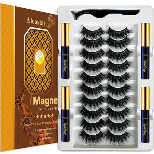 Alcastar Magnetic Eyelashes and Eyeliner Kit,Magnetic Lashes Natural Looking with Eyeliner,Eyelash With Applicator,Waterproof, Long Lasting,Cruelty Free (BT-100415)