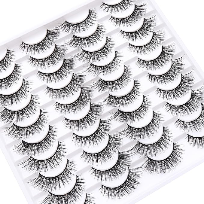 False Eyelashes 20 Pairs Wispy Lashes Faux Mink Lashes 14mm 3D Fluffy Cat Eye Lashes （style 20-060)