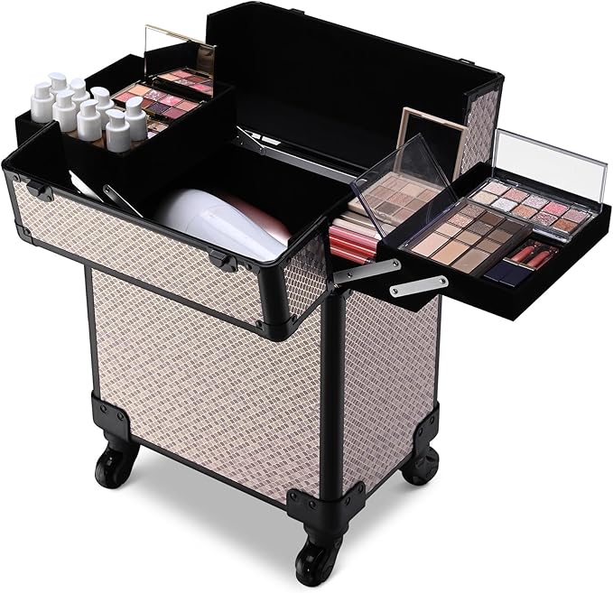 BYOOTIQUE Rolling Makeup Train Case Cosmetology Organizer Box Art Deco Graphite