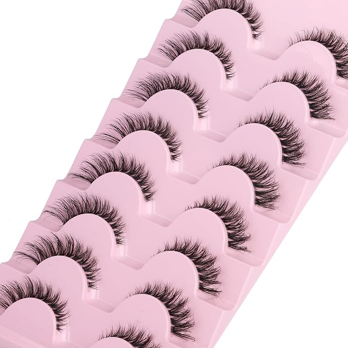 False Eyelashes Fox Eye 8 Pairs Pack 40D Natural Look Fluffy Wispy Cat Eye Lashes Soft Faux Mink Lashes Lightweight D-Curl Clear Band Eyealshes by GVEFETIEE