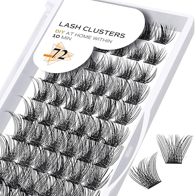 Lash Clusters B02 D Curl 16mm DIY Eyelash Extensions 72 Clusters Lashes B&Qaugen Mega Volume Individual Lashes Eyelash Clusters Extensions Wispy Individual Lashes Cluster DIY at Home (NM-D-16mm)