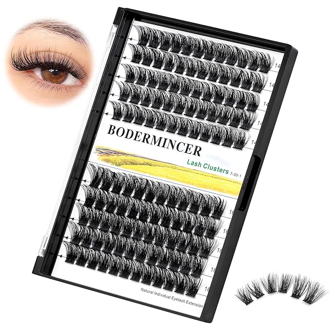 Bodermincer 120 Clusters 10mm+12mm/12mm+14mm Mixed Lash Cluster False Eyelash Individual Cluster EyeLashes Grafting Fake False Eyelashes Eyelash Extension (M01-Black-14mm)