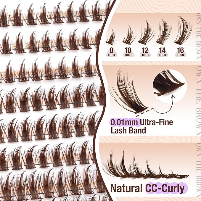 Manga Lash Clusters Brown Eyelash Individuals Anime Spiky Cluster Eyelash Extensions Dark Brown Fairy Lash Extensions Fluffy Wispy DIY Cluster Lashes CC Curve Everyday Cosplay 8-16MM DIY Lash Pack