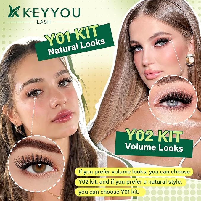 KEYYOU Lash Clusters Kit Natural Wispy DIY Lash Extension Kit 144pcs Lash Clusters Eyelash Extension Kit with Mascara Brush Bond and Seal Glue Remover Applicators Brush for Lash Extensions (Y01 Kit)