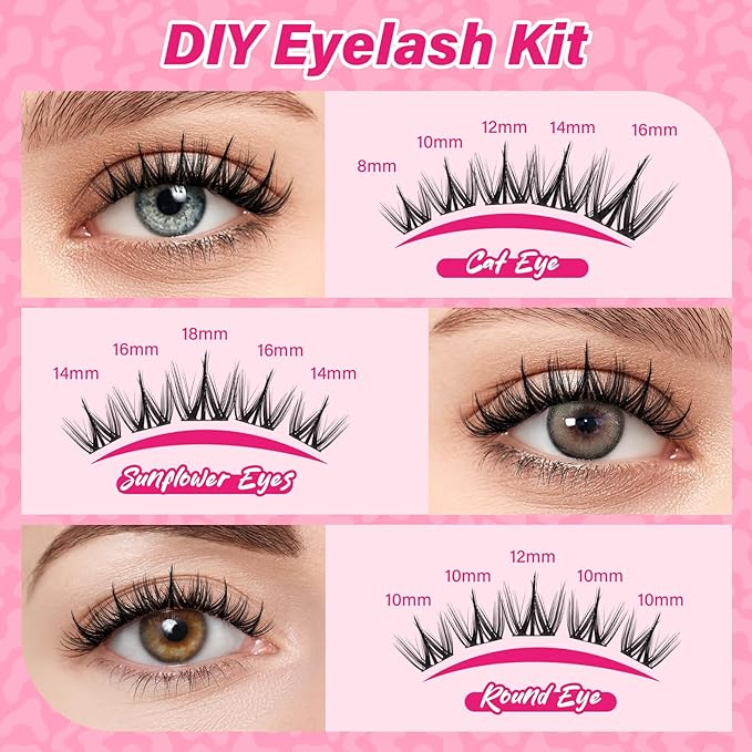 PRO LASHBEAUTY Manga Lash Clusters Kit with Lash Bond and Seal Eyelash Applictor Lash Remover DIY Lash Extension Kit Waterproof Resuable Eyelash Extensions at Home (Nova,8-18mix)