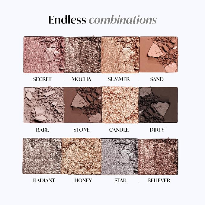 Lamora Nude Neutral Eyeshadow Palette - 12 Natural Highly Pigmented Shimmer & Matte Shades - Travel Size Makeup Palette with Mirror