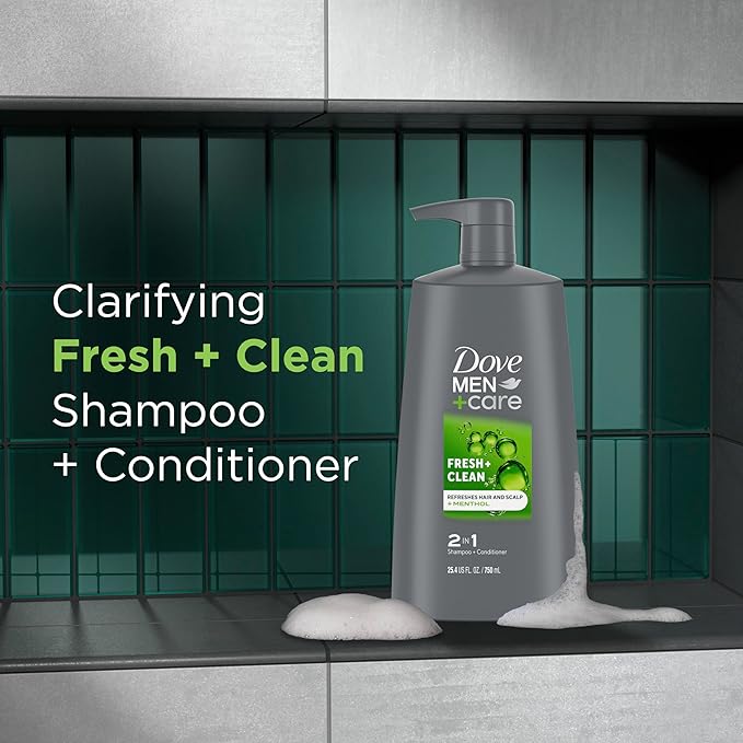 DOVE MEN + CARE 2-in-1 Shampoo and Conditioner Fresh and Clean 4 Count Nourishes and Invigorates Helps Strengthen Hair 25.4 oz